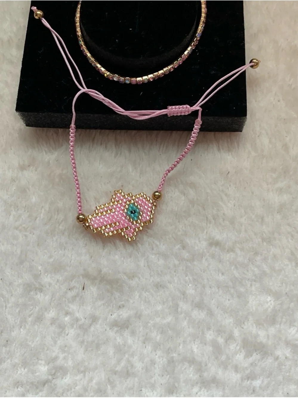 Pink Beaded Evil Eye Friendship Bracelet with Gold Accents